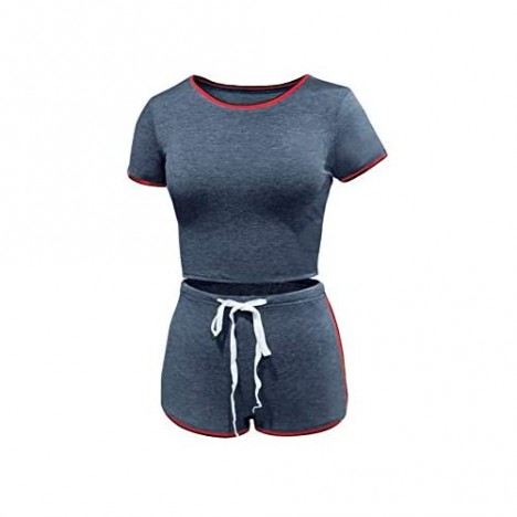 Women's Sexy 2 Piece Short Set Outfits Tracksuit Crop Top Activewear Shorts