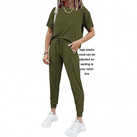 Women’s Two Piece Outfits Casual Tracksuits Short Sleeve Sweatsuits With Pockets