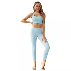 Women's Workout Sets 2 Piece Outfits high waist Leggings with Stretch Sports Bra Gym Athletic stripe Clothes Set.