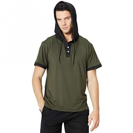 AOTORR Men's Casual Hooded Short Sleeve Raglan Henley T Shirt Slim Fit Tops
