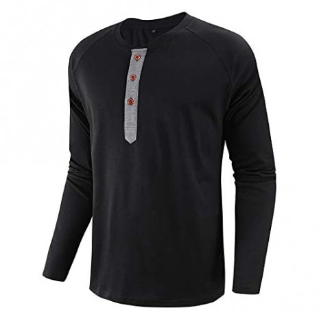 AOTORR Men's Casual Long Sleeve Henley T-Shirts Front Placket Cotton Shirts Solid Color Tops
