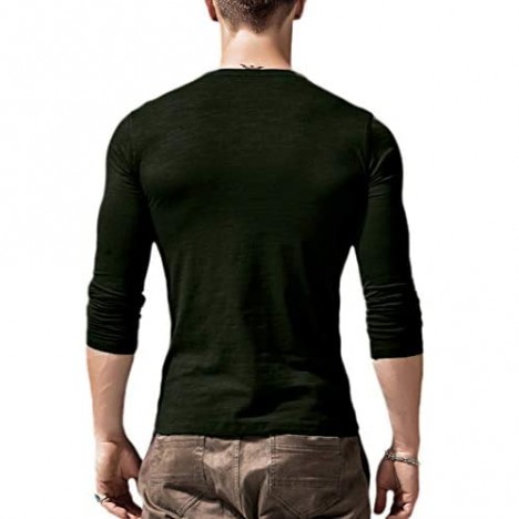 Babioboa Men's Casual Henley Shirt Long Sleeve Regular Fit T-Shirt Beach Yoga Top Deep Green