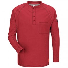 Bulwark Men's Size Big and Tall Iq Series Long Sleeve Comfort Knit Henley Red Large