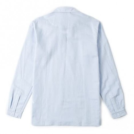 BYLUNTA Mens Linen Cotton Long Sleeve Popover Casual Shirt Regular Fit