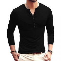 CLANMILUMS Men's Casual Slim Fit Basic Henley Long Sleeve T-Shirt
