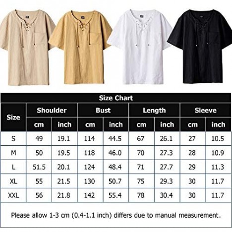Fashonal Linen Yoga Shirts for Men Medieval Renaissance Hippie Shirt Cotton Casual V Neck Tunic Tops Light Khaki Large
