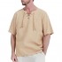 Fashonal Linen Yoga Shirts for Men Medieval Renaissance Hippie Shirt Cotton Casual V Neck Tunic Tops  Light Khaki  Large