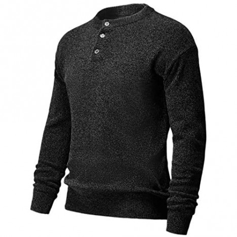 GABOB Men's Pullover Sweater Crewneck Knitted Henley Shirt with Button