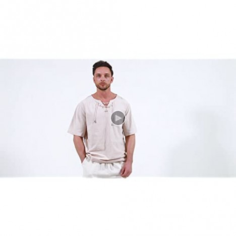 Hippie Shirts for Men Linen Tunic Beach Yoga Short Sleeve Tops White XX-Large