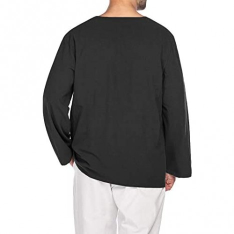 JINIDU Mens Casual T Shirt Cotton Linen Hipster Tee Long Sleeve Henley Beach Top
