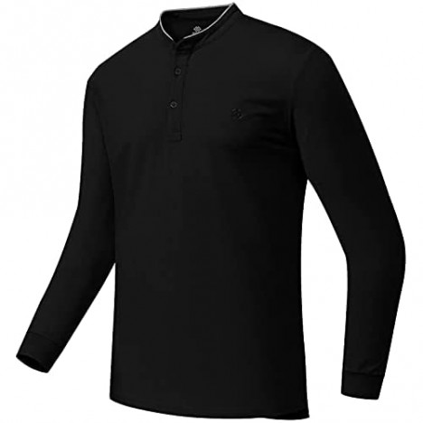 JINSHI Men Henley Shirt Long Sleeve Shirt Button Collarless Athletic Pullover Top