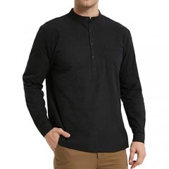 LOGEEYAR Men's Linen Shirts Long Sleeve Beach Henley Shirt Slim Fit Solid Cotton Tops
