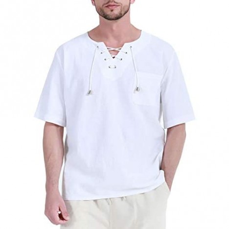 Medieval Shirt for Men Linen Tunic Viking Yoga Casual Beach Tops White Small