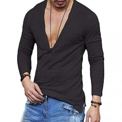 Men's Henley Shirts Long Sleeve Solid Color Lightweight Breathable Slim fit Beach Chiffon Top
