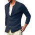 Pacinoble Men Linen Henley Shirts Long Sleeve Basic Yoga Top Casual Blouse Summer Beach Henley Shirts Tee