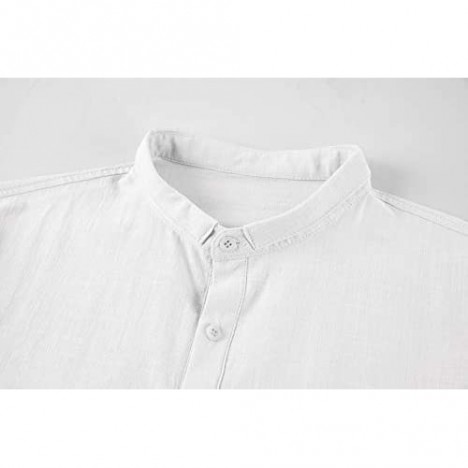 PASLTER Mens Casual Henley Shirt Long Sleeve Lapel Collar Lightweight Cotton Linen Tops with Pockets