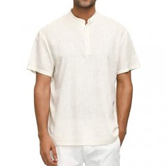 PJ PAUL JONES Men's Casual Linen Henley Shirts Short Sleeve Beach Yoga T-Shirts
