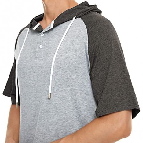 Satankud Men's Casual Raglan Short Sleeve Pullover Hoodie Henley Shirt 3X-Large
