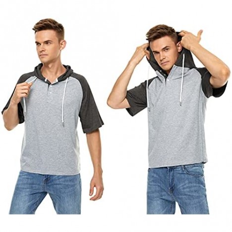 Satankud Men's Casual Raglan Short Sleeve Pullover Hoodie Henley Shirt 3X-Large