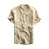 Taoliyuan Mens Linen Henley Shirt Vertical Striped Short Sleeve Banded Collar V Neck Hippie T Shirt