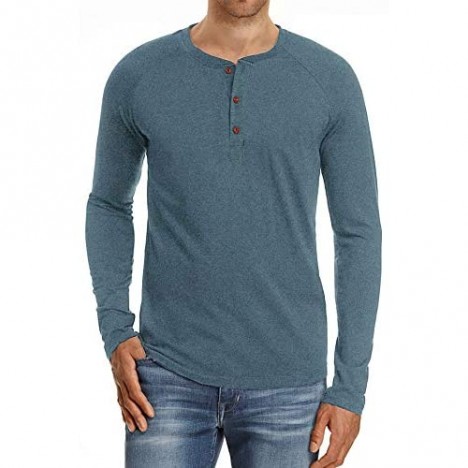 Yingqible Men's Long Sleeve Henley Shirts Casual Basic Crew Neck T-Shirts Slim Fit Button Tops