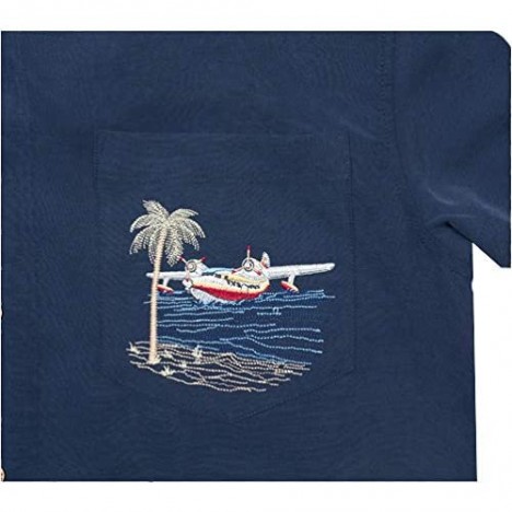 Bamboo Cay Mens Short Sleeve Catch of The Day Casual Embroidered Woven Shirt