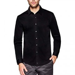 Buttercloth Men's Regular Fit Night Square Long Sleeve Dress Shirt (Black)