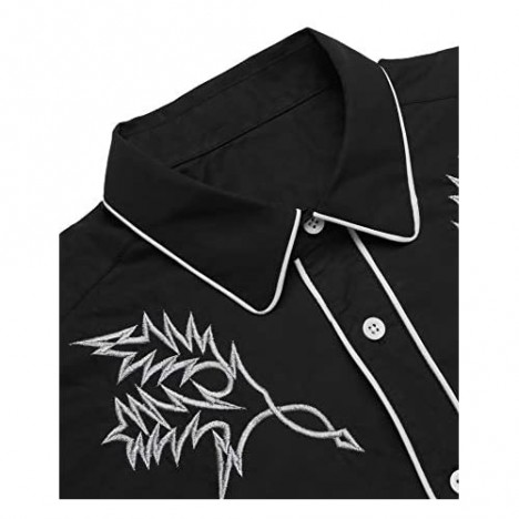 COOFANDY Mens Western Cowboy Shirt Embroidered Denim Long Sleeve Casual Button Down Shirt