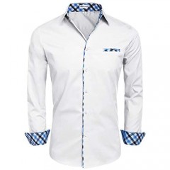 Hotouch Men's Long Sleeve Fashion Button Up Shirt Contrast Casual Button Down Shirts Slim Fit Dress Shirt