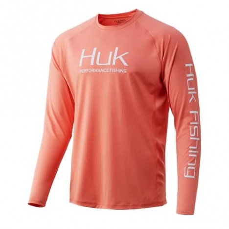 Huk Men's Pursuit Vented Long Sleeve 30 UPF Fishing Shirt Fusion Coral Medium