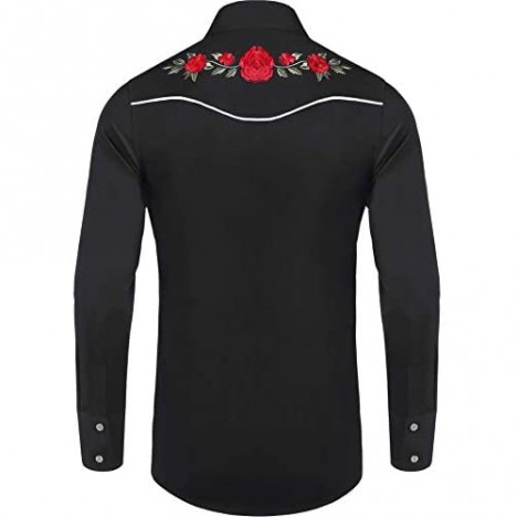 KINGBEGA Men's Long Sleeve Embroidered Shirts Slim Fit Casual Button Down Shirt