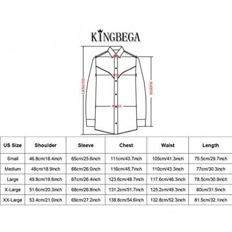 KINGBEGA Men's Long Sleeve Embroidered Shirts Slim Fit Casual Button Down Shirt