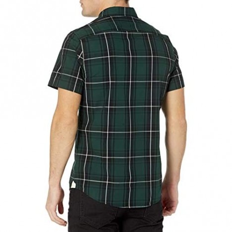 Lacoste Men's Short Sleeve Plaid Slim Fit Poplin Shirt