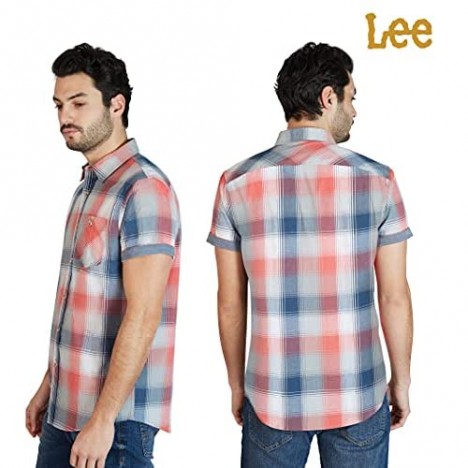 Lee Men's Short Sleeve Plaid Button Up Shirt Regular Fit
