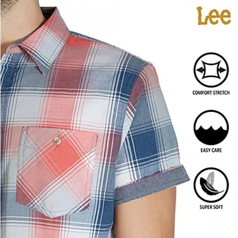 Lee Men's Short Sleeve Plaid Button Up Shirt Regular Fit