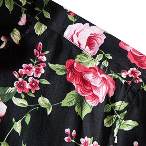 TUNEVUSE Mens Flower Shirt Short Sleeve Casual Floral Print Button Down Hawaiian Shirt 100% Cotton