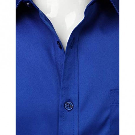 ZEROYAA Men's Casual Urban Stylish Slim Fit Short Sleeve Button Up Dress Shirt with Pocket