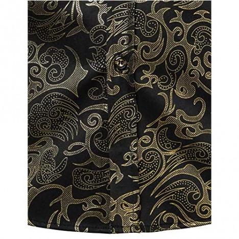 ZEROYAA Men's Luxury Gold Prom Design Slim Fit Long Sleeve Button up Party Dress Shirts
