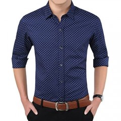 Aiyino Men's 100% Cotton Long Sleeve Plaid Slim Fit Button Down Dress Shirt