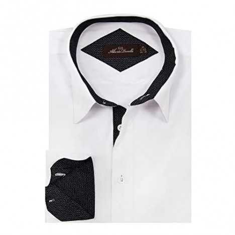 Alberto Danelli Men's Printed Shirt Long Sleeve Button-Down Microfiber Dress Shirt Regular Fit