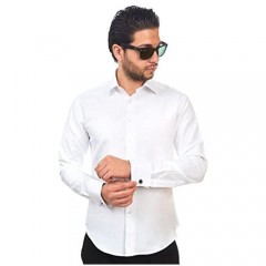 AZAR MAN Slim fit Solid White French Cuff Dress Shirt