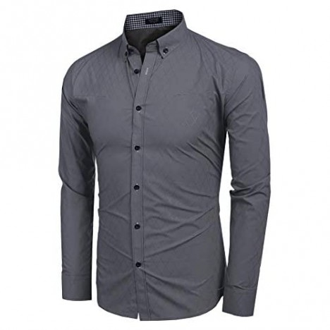 COOFANDY Men's Business Casual Dress Shirt Slim Fit Long Sleeve Button Down Shirt Plaid Shirt