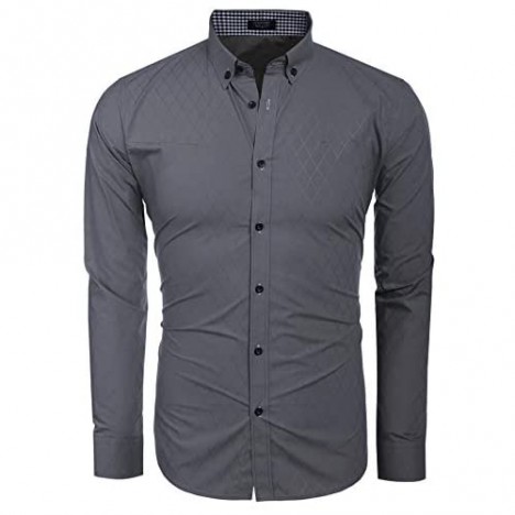 COOFANDY Men's Business Casual Dress Shirt Slim Fit Long Sleeve Button Down Shirt Plaid Shirt