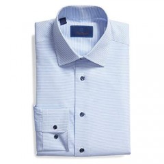 David Donahue Men's Blue Mini Textured Trim Fit Dress Shirt