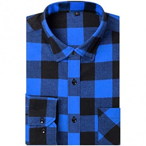 DOKKIA Men's Flannel Shirts Long Sleeve Buffalo Plaid Checked Button Up Dress Jacket