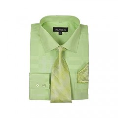 George's Geometric Pattern Fashion Dress Shirt with Woven Tie and Hankie AH623