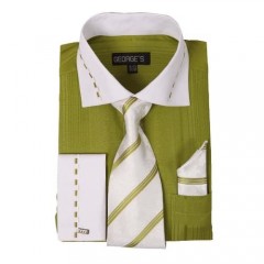George's Mens Two-Tone Fashion Dress Shirts w/Matching Tie  Hanky & French Cuffs