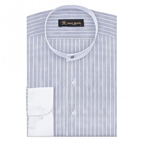 Jack Martin - Oxford Stripe Slim Fit Band Collar Shirt - Mens Smart Casual Work & 1920s Blinders Shirts