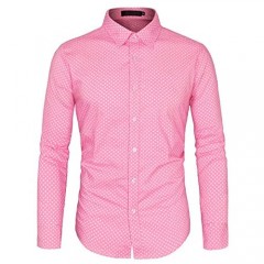 uxcell Men's Printed Dress Shirt Cotton Polka Dots Long Sleeve Button Down Business Casual Shirt