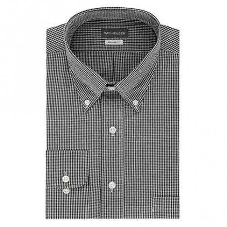 Van Heusen Men's Regular Fit Gingham Button Down Collar Dress Shirt Black Small